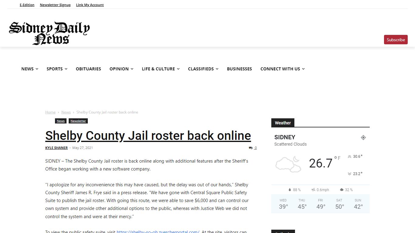 Shelby County Jail roster back online - Sidney Daily News
